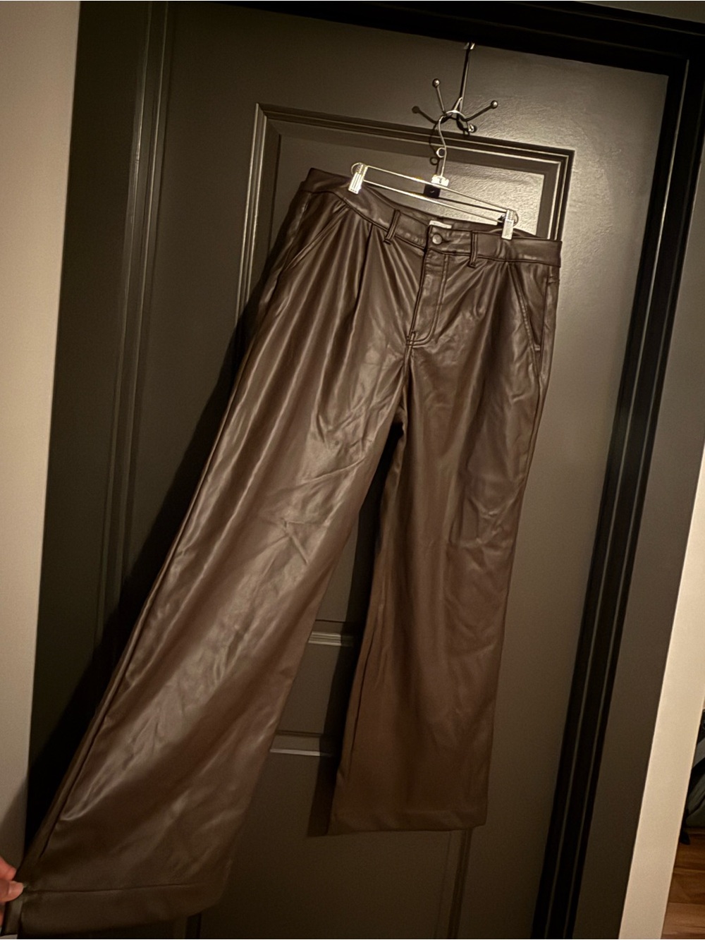 Time and Tru Dark Brown Faux Leather Straight-Leg Pants